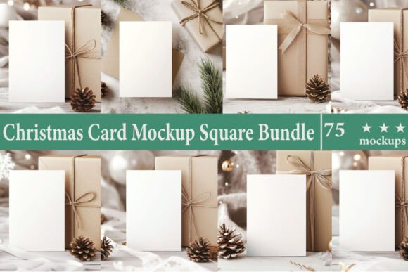 Christmas Card Mockup Square Bundle for Graphics and Product Mockups