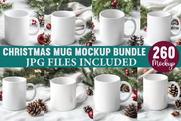 Christmas Mug Mockup Bundle for Product Mockups and Graphics