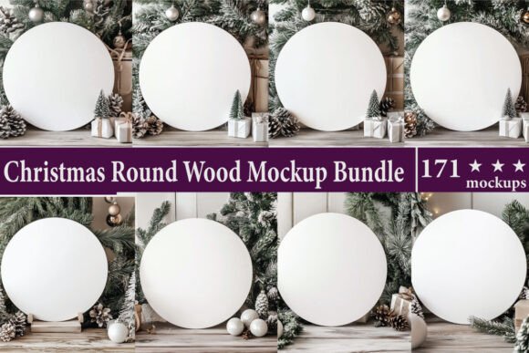 Christmas Round Wood Mockup Bundle for Product Mockups and Graphics