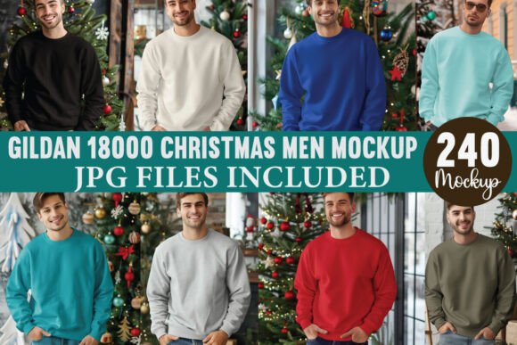 Gildan 18000 Christmas Men Mockup Bundle for Product Mockups and Graphics