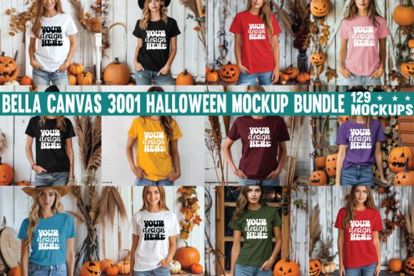 Halloween Bella Canvas 3001 Mockup Bundle for Graphics