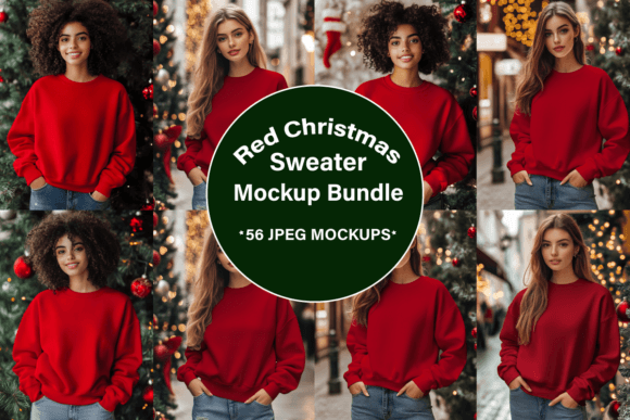 Red Christmas Sweater Mockup Bundle for Product Mockups and Graphics