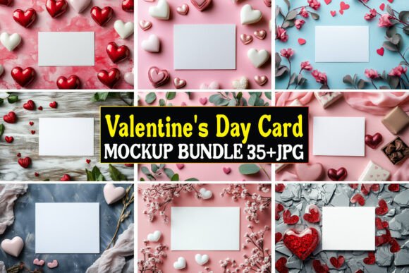 Valentine's Day Card Mockup Bundle for Product Mockups and Graphics